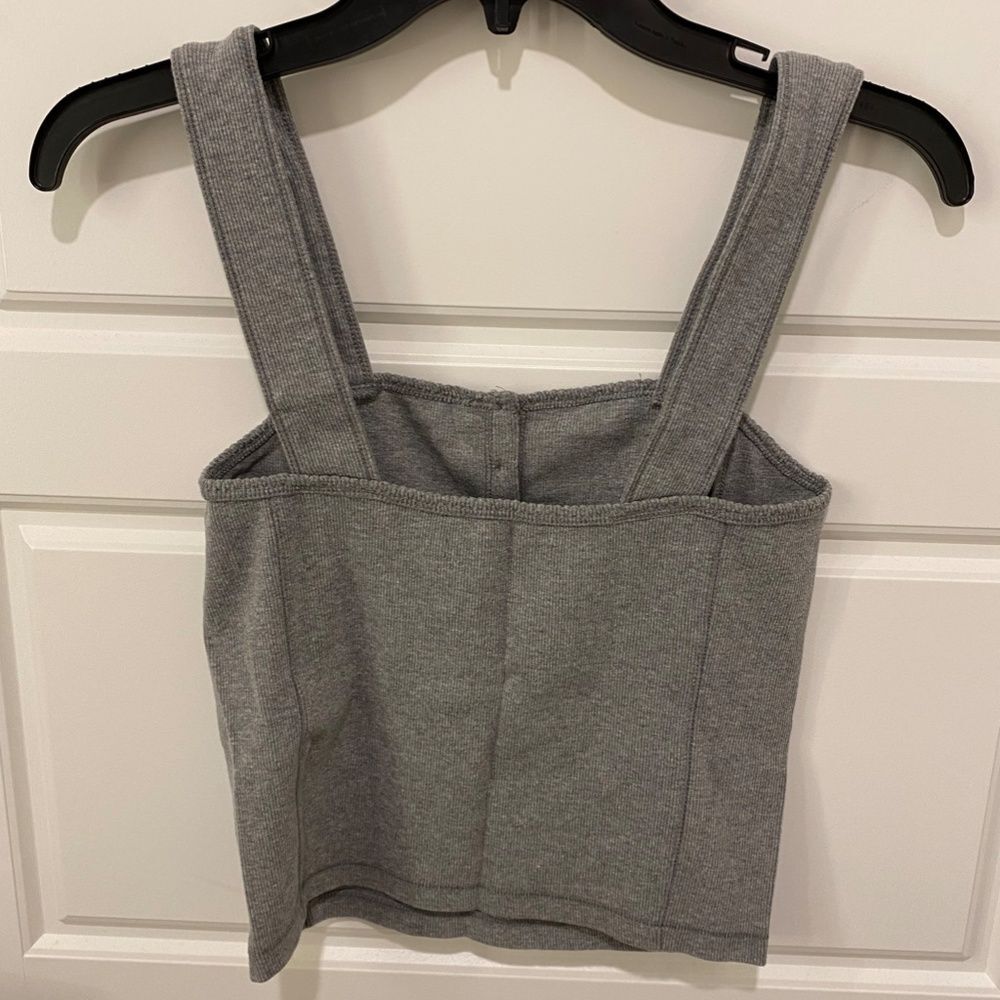 Abercrombie & Fitch Ribbed Henley Crop Tank Top Gray Square Neck Women's Medium - Picture 4 of 7